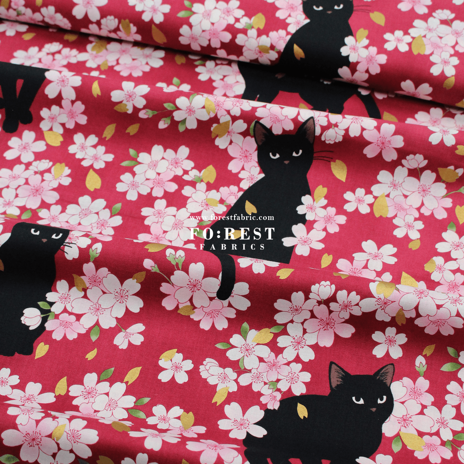 cotton - Sakura Blooms cat fabric Red - FO:REST Fabric 布恩堂Liberty fabrictana lawnjapanese fabricykk zipper