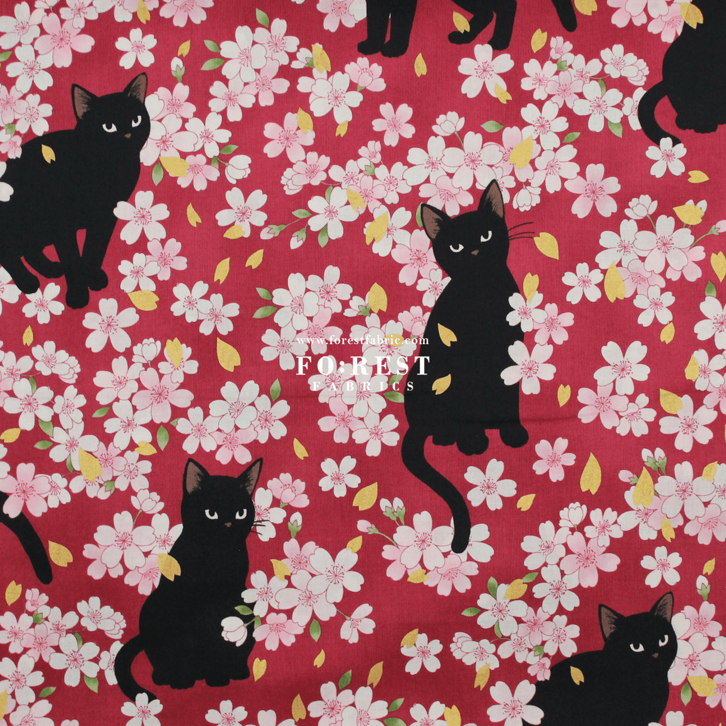 cotton - Sakura Blooms cat fabric Red - FO:REST Fabric 布恩堂Liberty fabrictana lawnjapanese fabricykk zipper