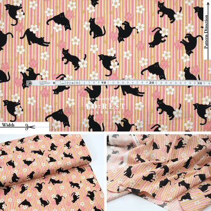 cotton - Sakura Strip cat fabric Pink - FO:REST Fabric 布恩堂Liberty fabrictana lawnjapanese fabricykk zipper