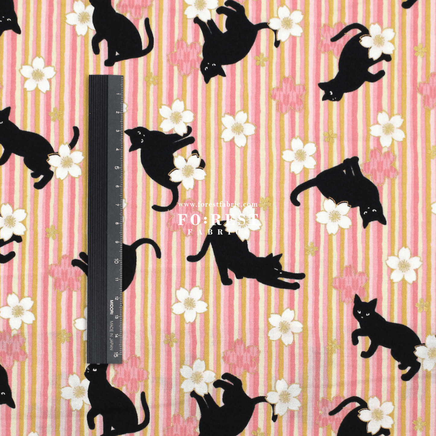 cotton - Sakura Strip cat fabric Pink - FO:REST Fabric 布恩堂Liberty fabrictana lawnjapanese fabricykk zipper