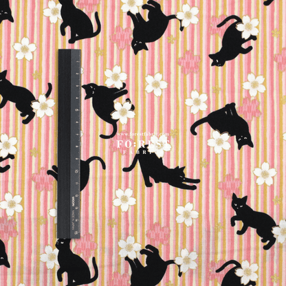 cotton - Sakura Strip cat fabric Pink - FO:REST Fabric 布恩堂Liberty fabrictana lawnjapanese fabricykk zipper