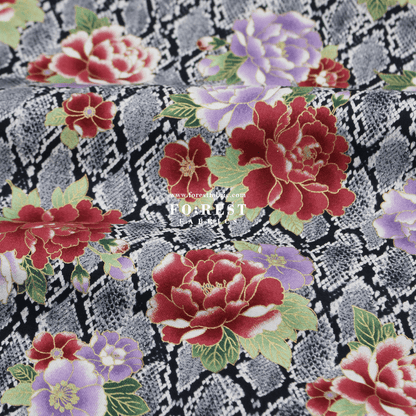 cotton - Sanke Peony金彩白蛇 fabric Black - FO:REST Fabric 布恩堂Liberty fabrictana lawnjapanese fabricykk zipper
