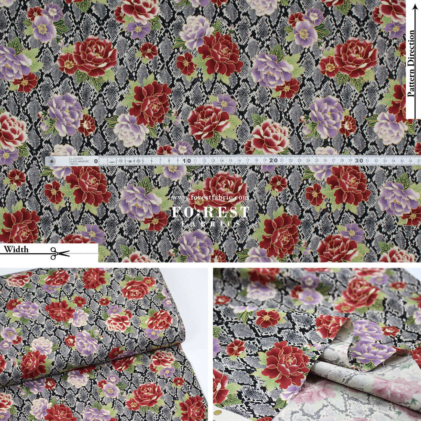 cotton - Sanke Peony金彩白蛇 fabric Black - FO:REST Fabric 布恩堂Liberty fabrictana lawnjapanese fabricykk zipper