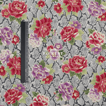cotton - Sanke Peony金彩白蛇 fabric Gray - FO:REST Fabric 布恩堂Liberty fabrictana lawnjapanese fabricykk zipper