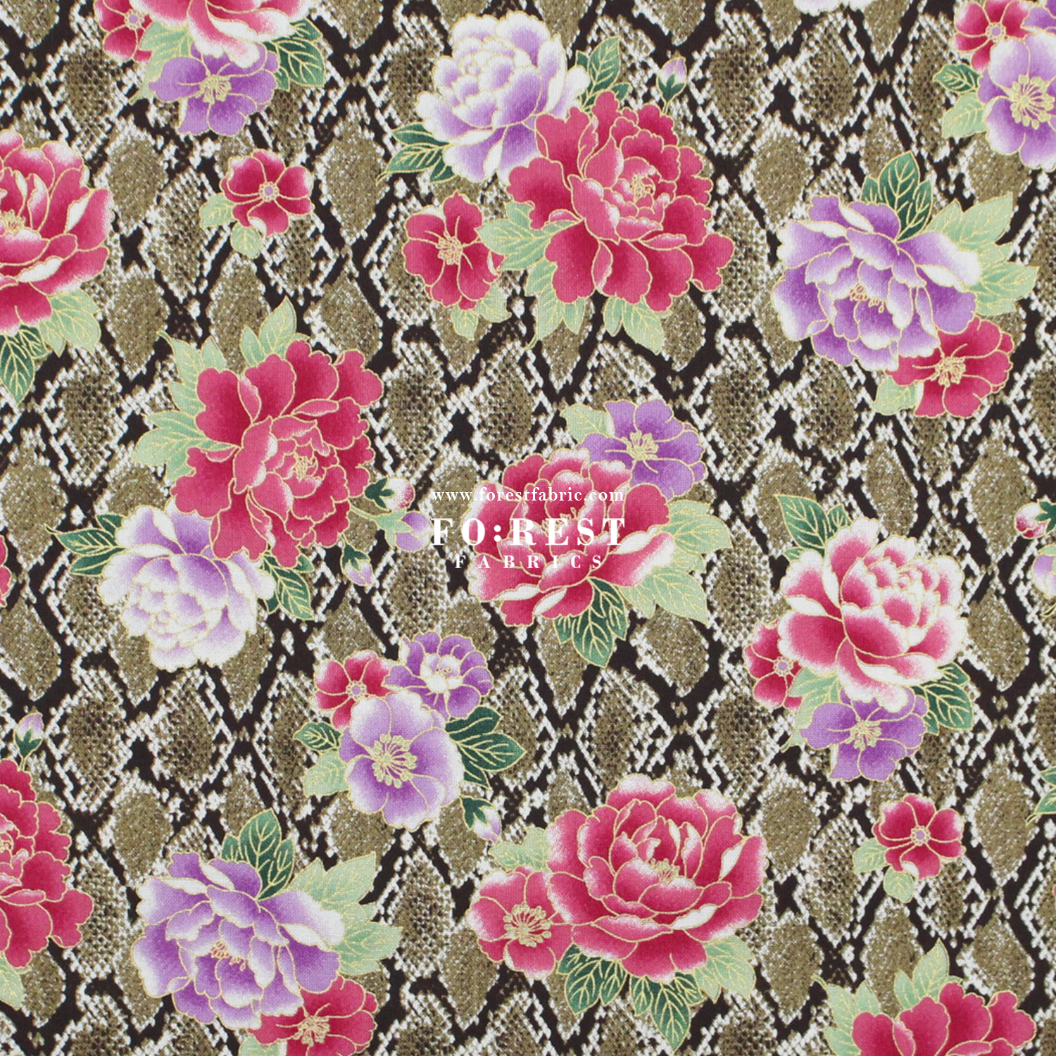 cotton - Sanke Peony金彩白蛇 fabric Mustard - FO:REST Fabric 布恩堂Liberty fabrictana lawnjapanese fabricykk zipper