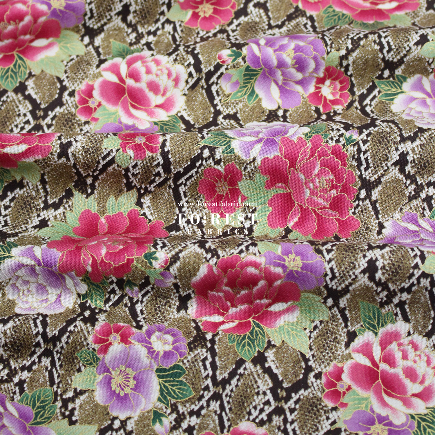 cotton - Sanke Peony金彩白蛇 fabric Mustard - FO:REST Fabric 布恩堂Liberty fabrictana lawnjapanese fabricykk zipper