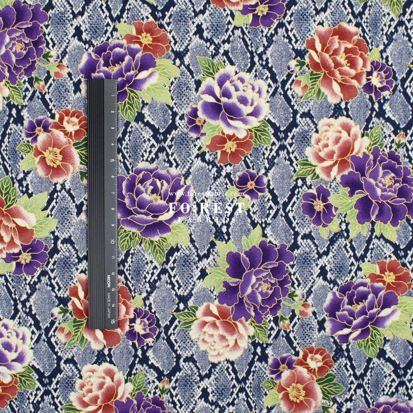 cotton - Sanke Peony金彩白蛇 fabric Navy - FO:REST Fabric 布恩堂Liberty fabrictana lawnjapanese fabricykk zipper
