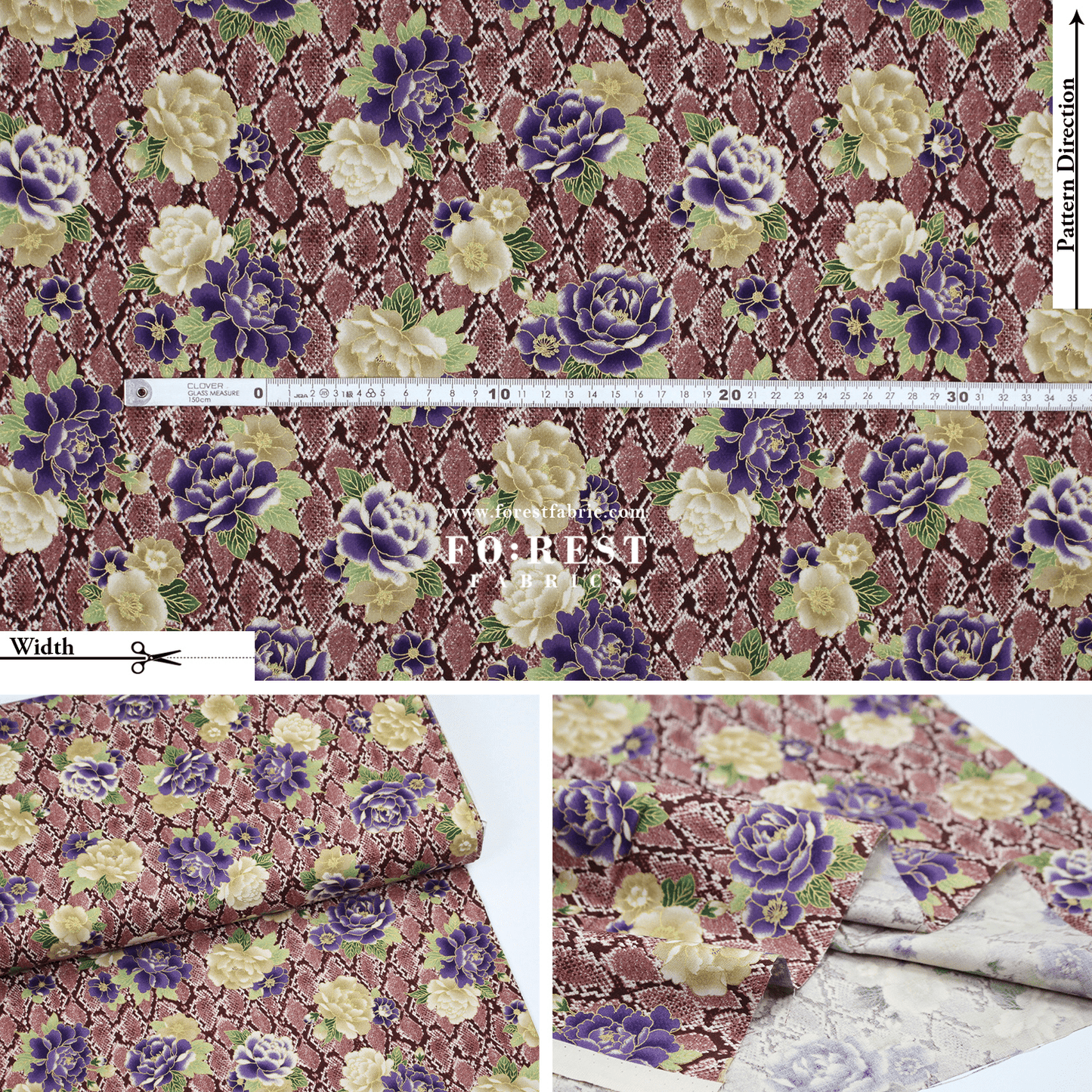 cotton - Sanke Peony金彩白蛇 fabric Red - FO:REST Fabric 布恩堂Liberty fabrictana lawnjapanese fabricykk zipper