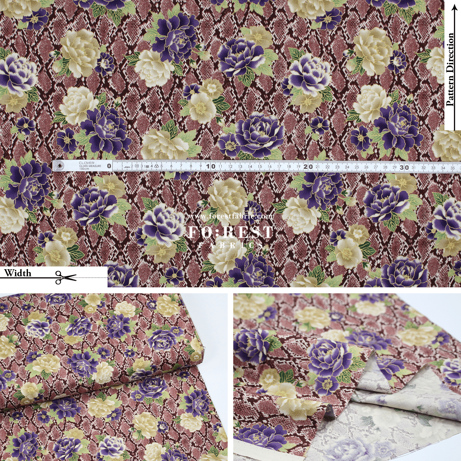 cotton - Sanke Peony金彩白蛇 fabric Red - FO:REST Fabric 布恩堂Liberty fabrictana lawnjapanese fabricykk zipper