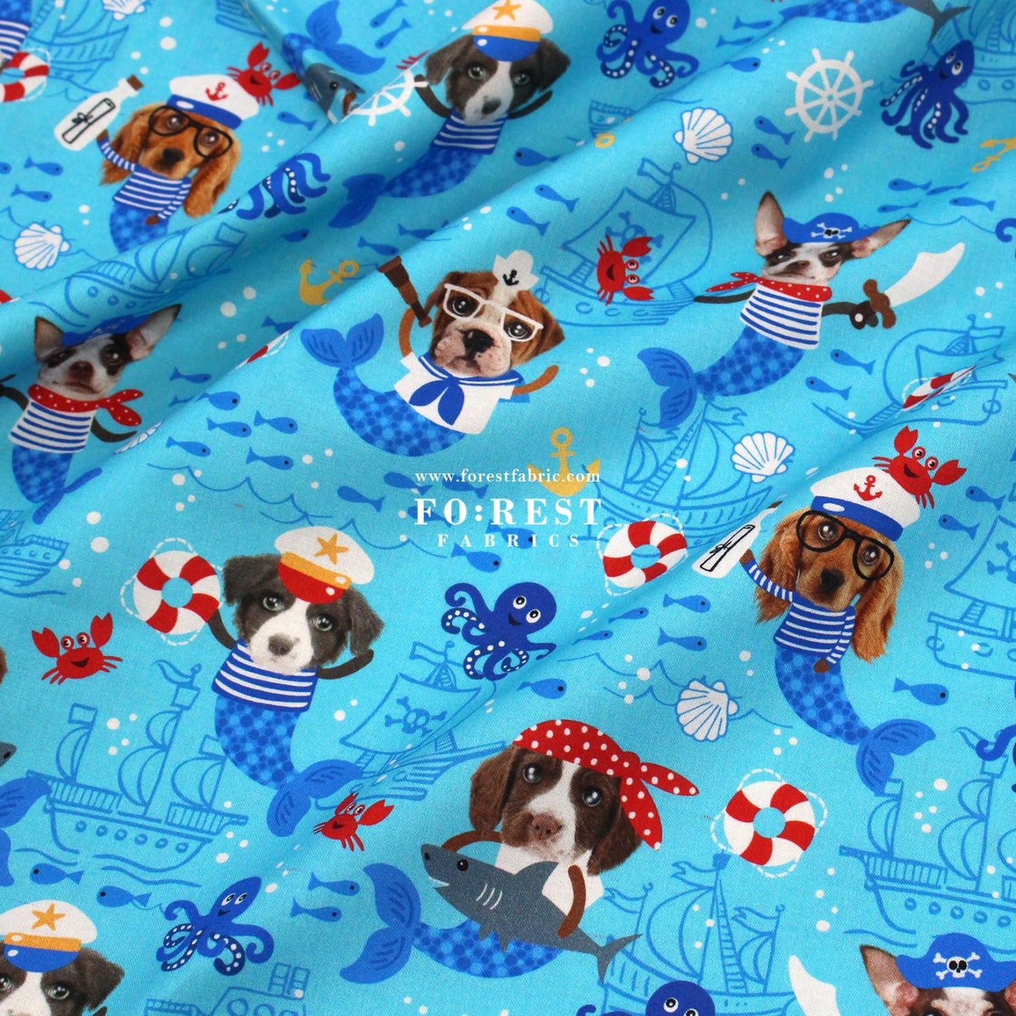 cotton - Sea Woofs Allover dogs fabric Blue - FO:REST Fabric 布恩堂Liberty fabrictana lawnjapanese fabricykk zipper
