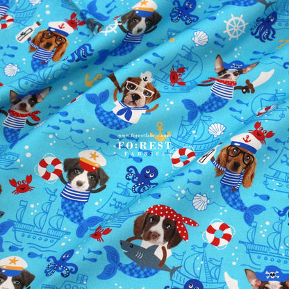 cotton - Sea Woofs Allover dogs fabric Blue - FO:REST Fabric 布恩堂Liberty fabrictana lawnjapanese fabricykk zipper