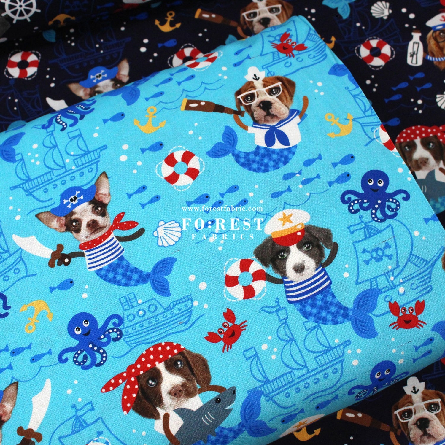 cotton - Sea Woofs Allover dogs fabric Blue - FO:REST Fabric 布恩堂Liberty fabrictana lawnjapanese fabricykk zipper