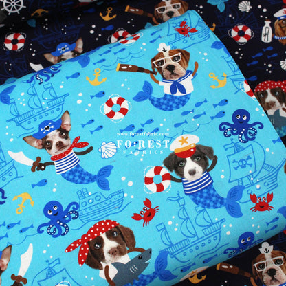 cotton - Sea Woofs Allover dogs fabric Blue - FO:REST Fabric 布恩堂Liberty fabrictana lawnjapanese fabricykk zipper