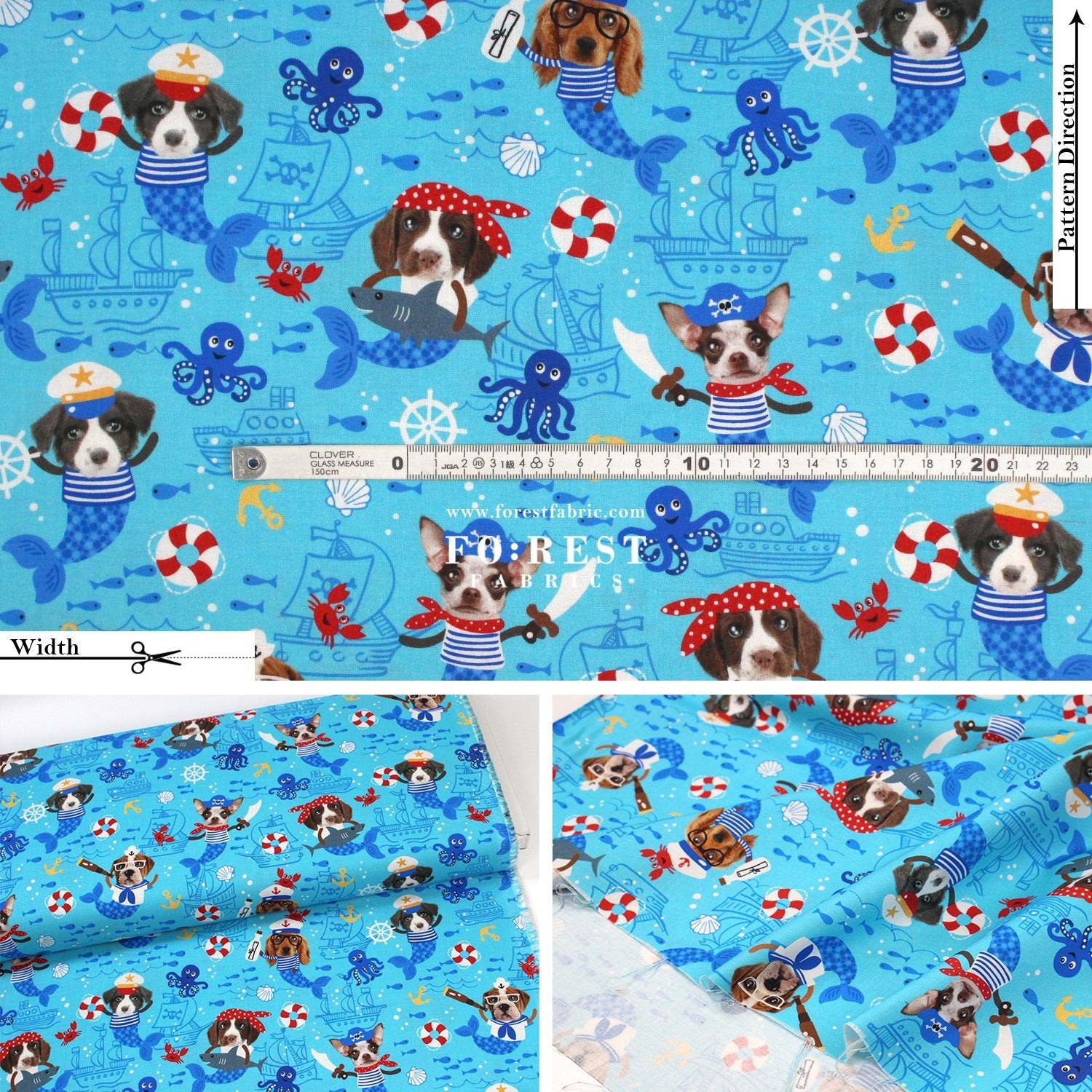 cotton - Sea Woofs Allover dogs fabric Blue - FO:REST Fabric 布恩堂Liberty fabrictana lawnjapanese fabricykk zipper