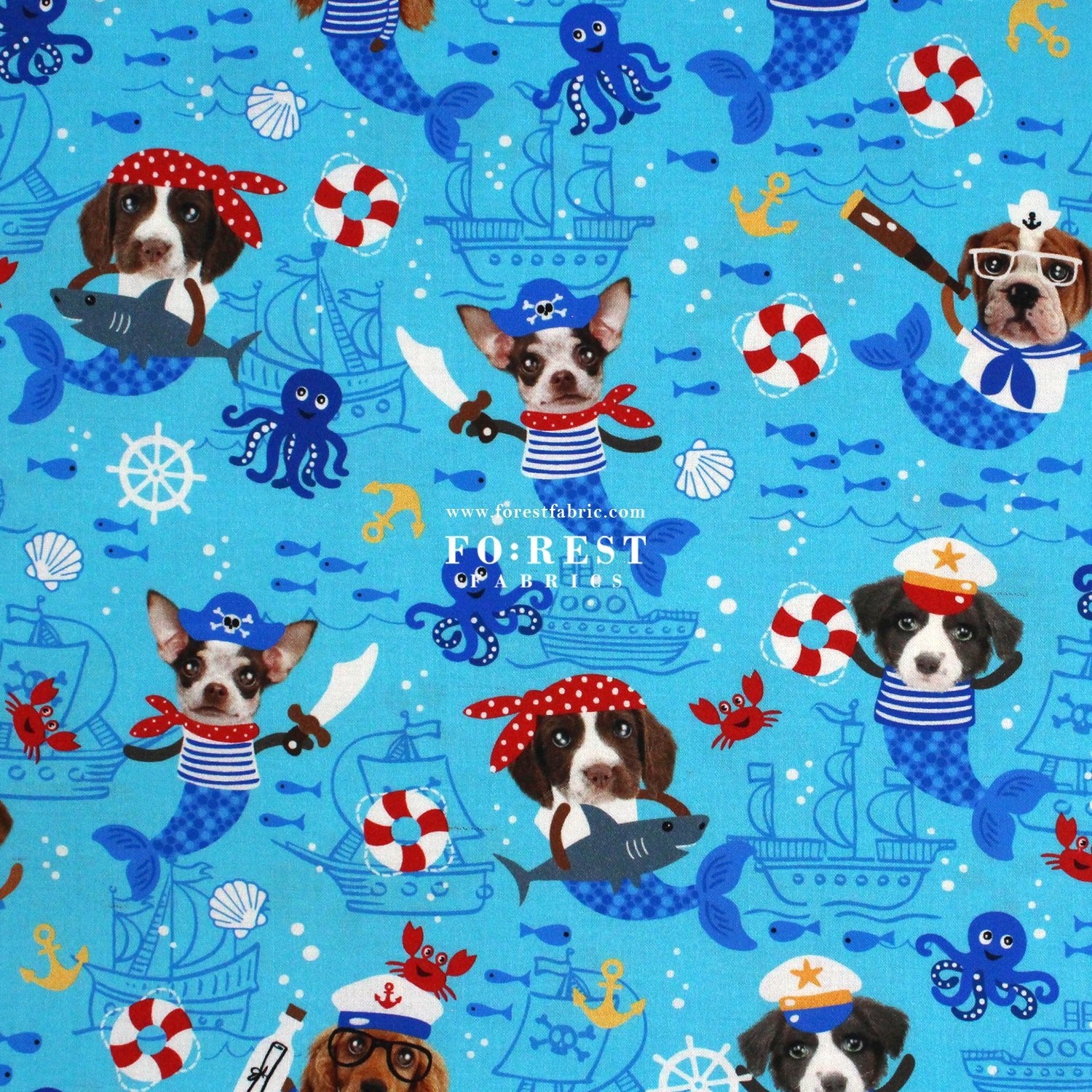 cotton - Sea Woofs Allover dogs fabric Blue - FO:REST Fabric 布恩堂Liberty fabrictana lawnjapanese fabricykk zipper