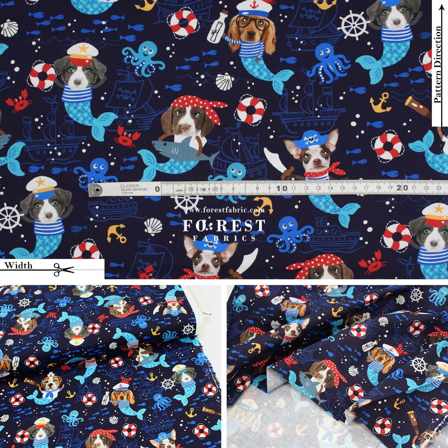 cotton - Sea Woofs Allover dogs fabric Navy - FO:REST Fabric 布恩堂Liberty fabrictana lawnjapanese fabricykk zipper