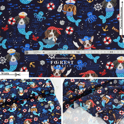 cotton - Sea Woofs Allover dogs fabric Navy - FO:REST Fabric 布恩堂Liberty fabrictana lawnjapanese fabricykk zipper