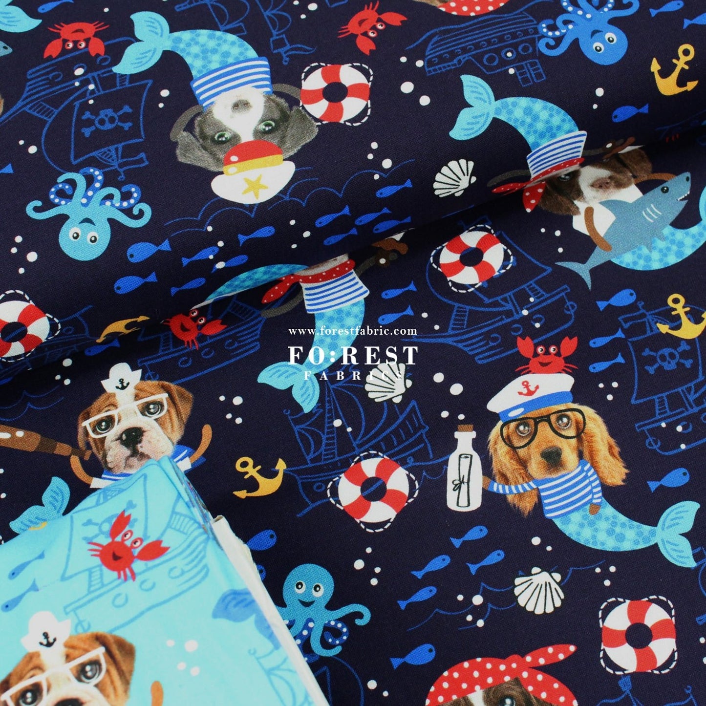 cotton - Sea Woofs Allover dogs fabric Navy - FO:REST Fabric 布恩堂Liberty fabrictana lawnjapanese fabricykk zipper
