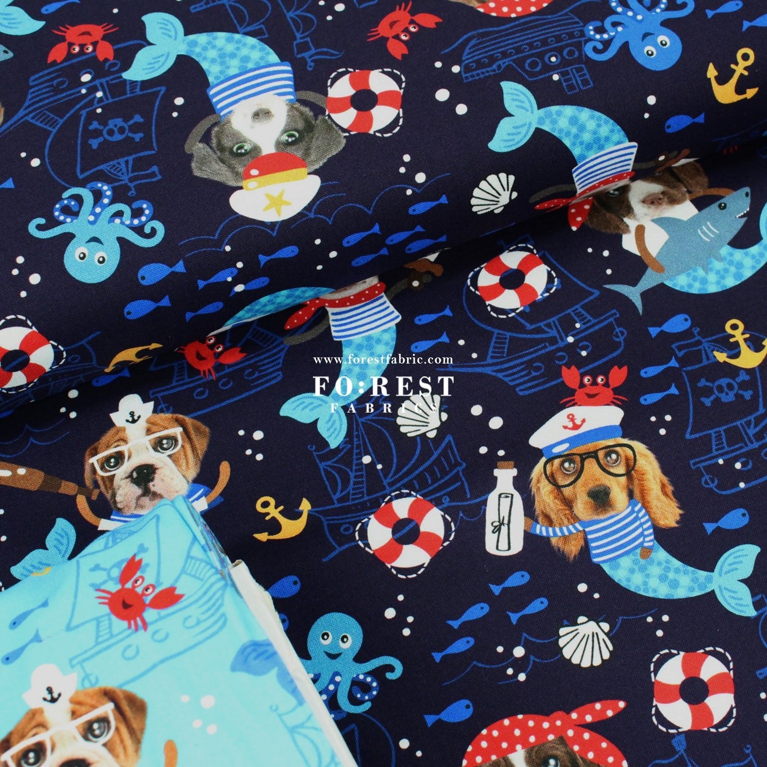 cotton - Sea Woofs Allover dogs fabric Navy - FO:REST Fabric 布恩堂Liberty fabrictana lawnjapanese fabricykk zipper