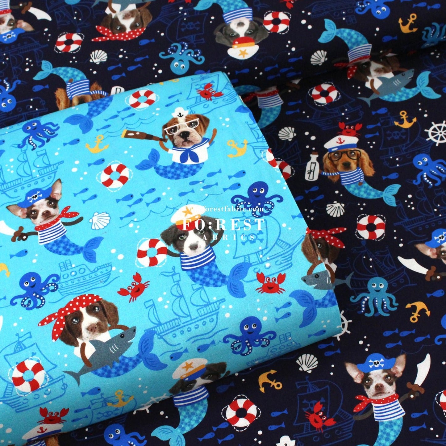 cotton - Sea Woofs Allover dogs fabric Navy - FO:REST Fabric 布恩堂Liberty fabrictana lawnjapanese fabricykk zipper