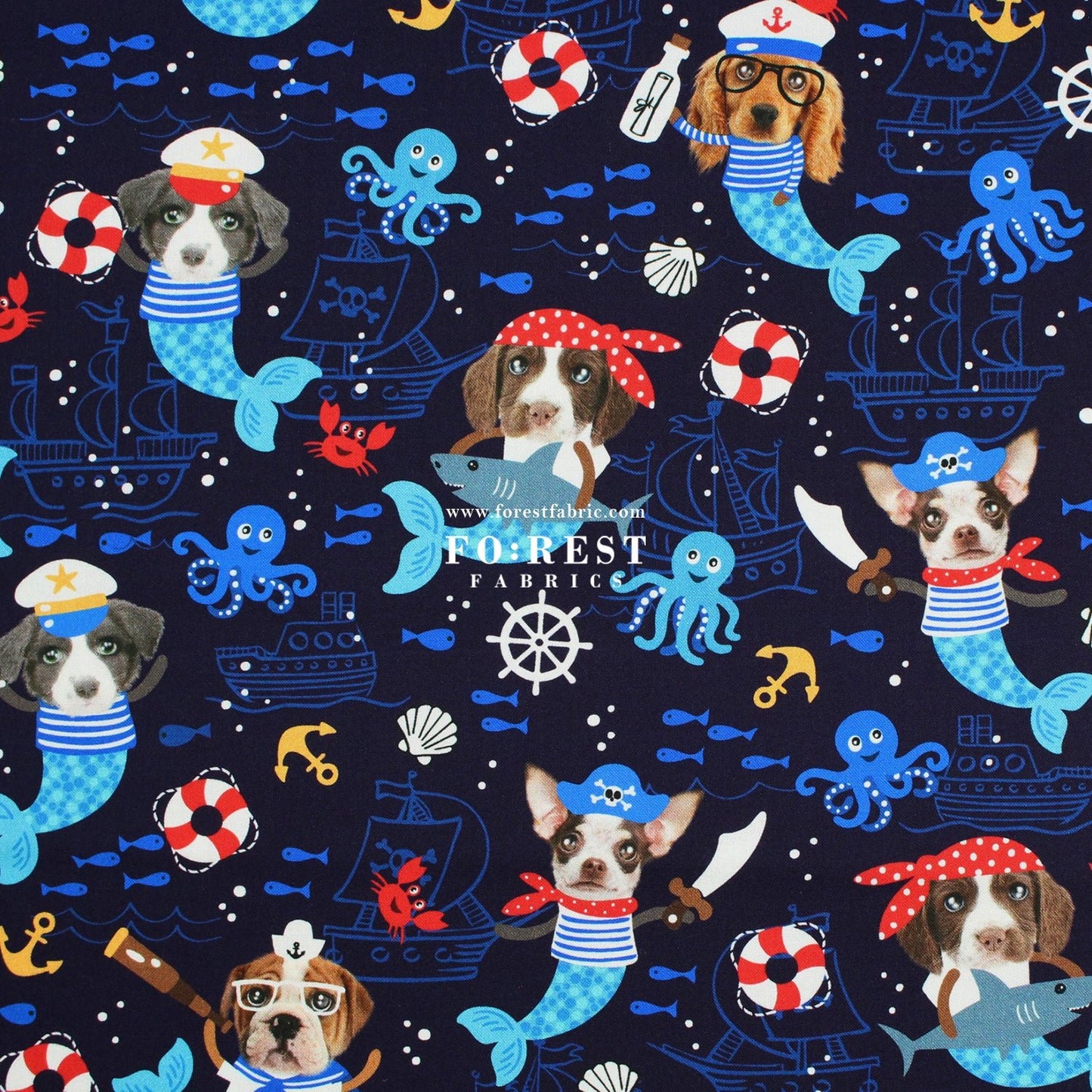 cotton - Sea Woofs Allover dogs fabric Navy - FO:REST Fabric 布恩堂Liberty fabrictana lawnjapanese fabricykk zipper