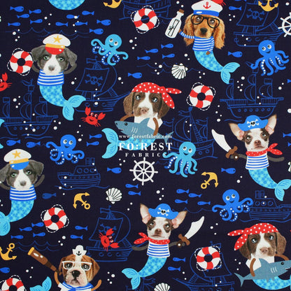 cotton - Sea Woofs Allover dogs fabric Navy - FO:REST Fabric 布恩堂Liberty fabrictana lawnjapanese fabricykk zipper
