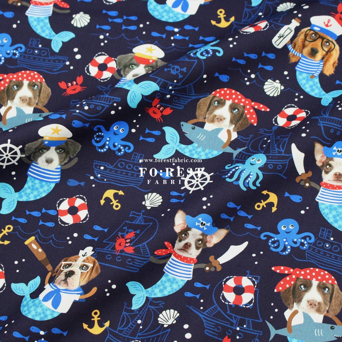 cotton - Sea Woofs Allover dogs fabric Navy - FO:REST Fabric 布恩堂Liberty fabrictana lawnjapanese fabricykk zipper