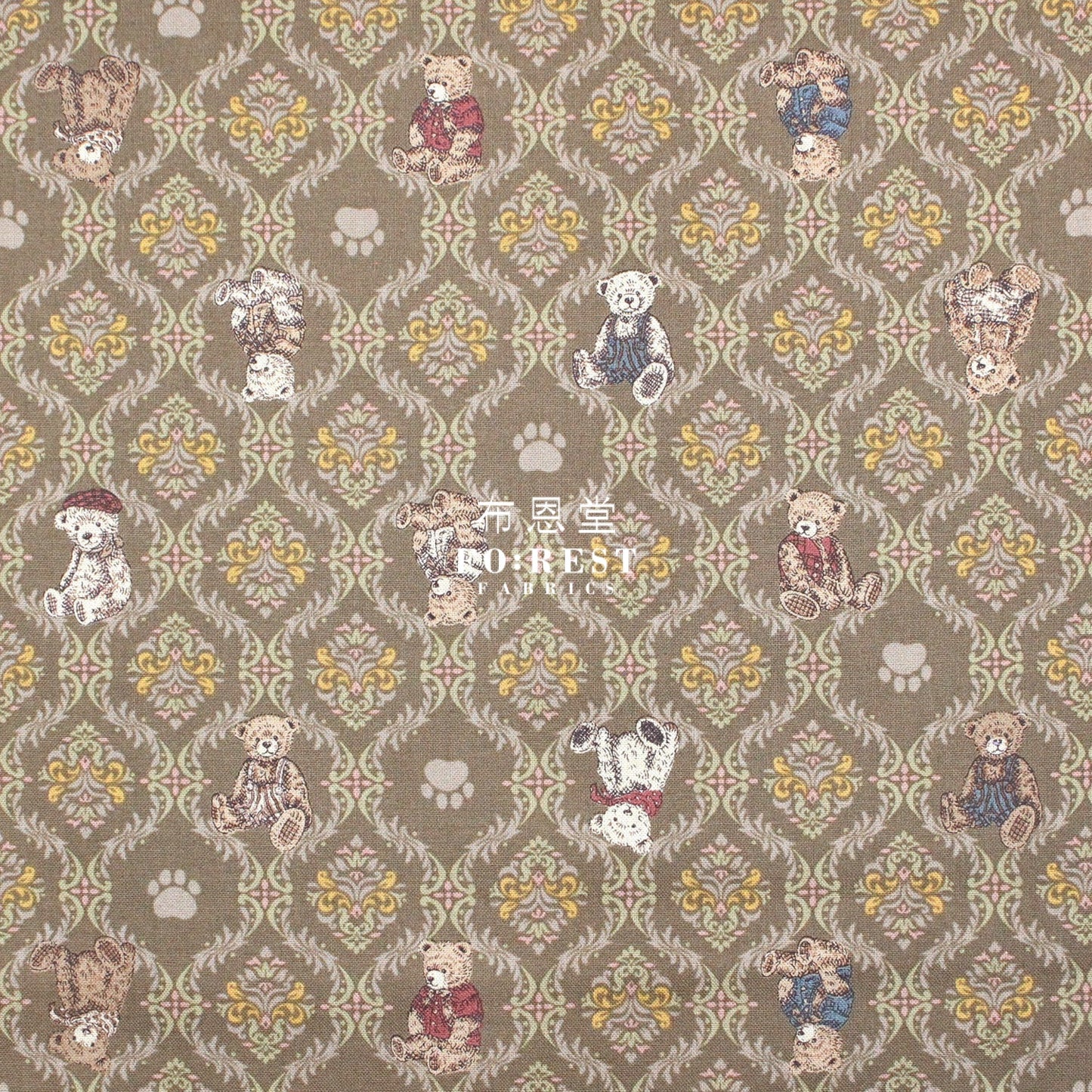 cotton - Sewing Teddy Bear fabric Khaki - FO:REST Fabric 布恩堂Liberty fabrictana lawnjapanese fabricykk zipper
