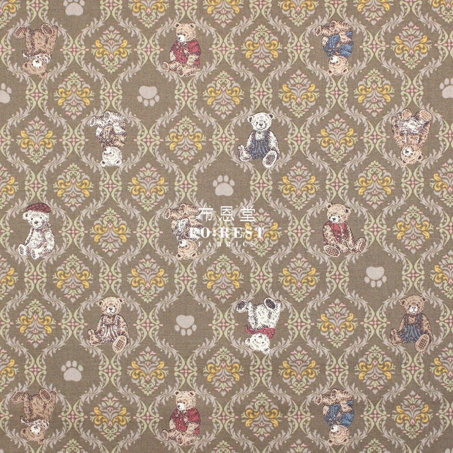 cotton - Sewing Teddy Bear fabric Khaki - FO:REST Fabric 布恩堂Liberty fabrictana lawnjapanese fabricykk zipper
