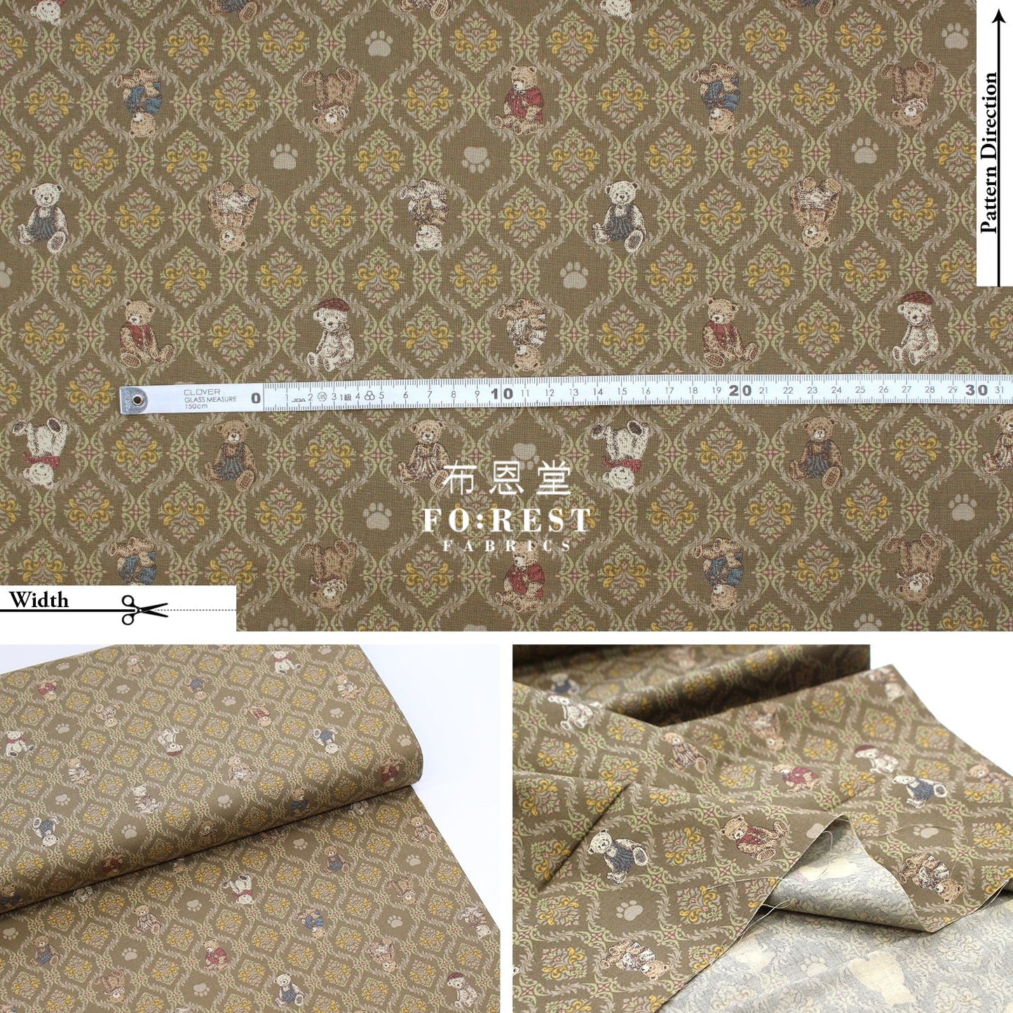 cotton - Sewing Teddy Bear fabric Khaki - FO:REST Fabric 布恩堂Liberty fabrictana lawnjapanese fabricykk zipper