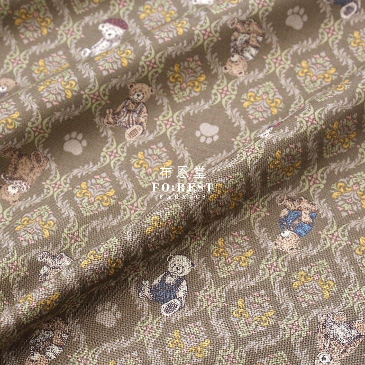 cotton - Sewing Teddy Bear fabric Khaki - FO:REST Fabric 布恩堂Liberty fabrictana lawnjapanese fabricykk zipper