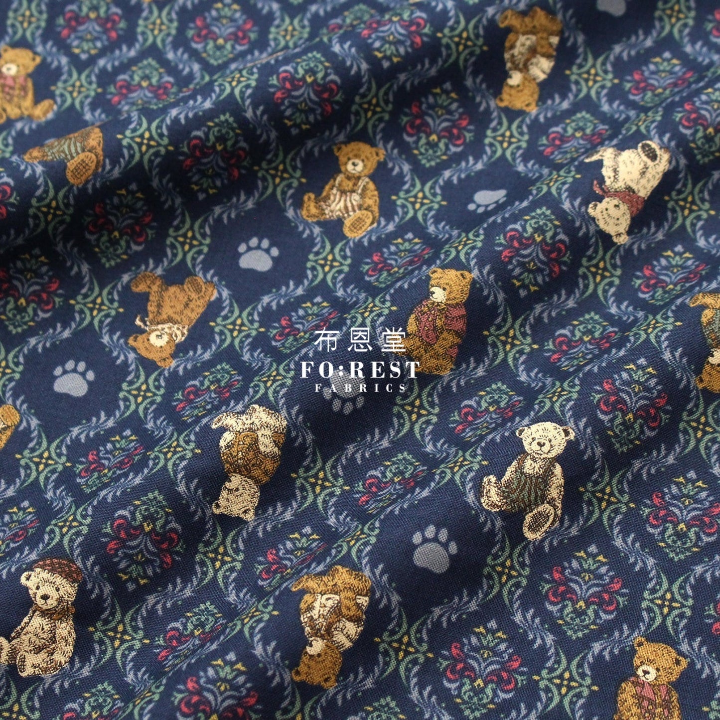 cotton - Sewing Teddy Bear fabric Navy - FO:REST Fabric 布恩堂Liberty fabrictana lawnjapanese fabricykk zipper