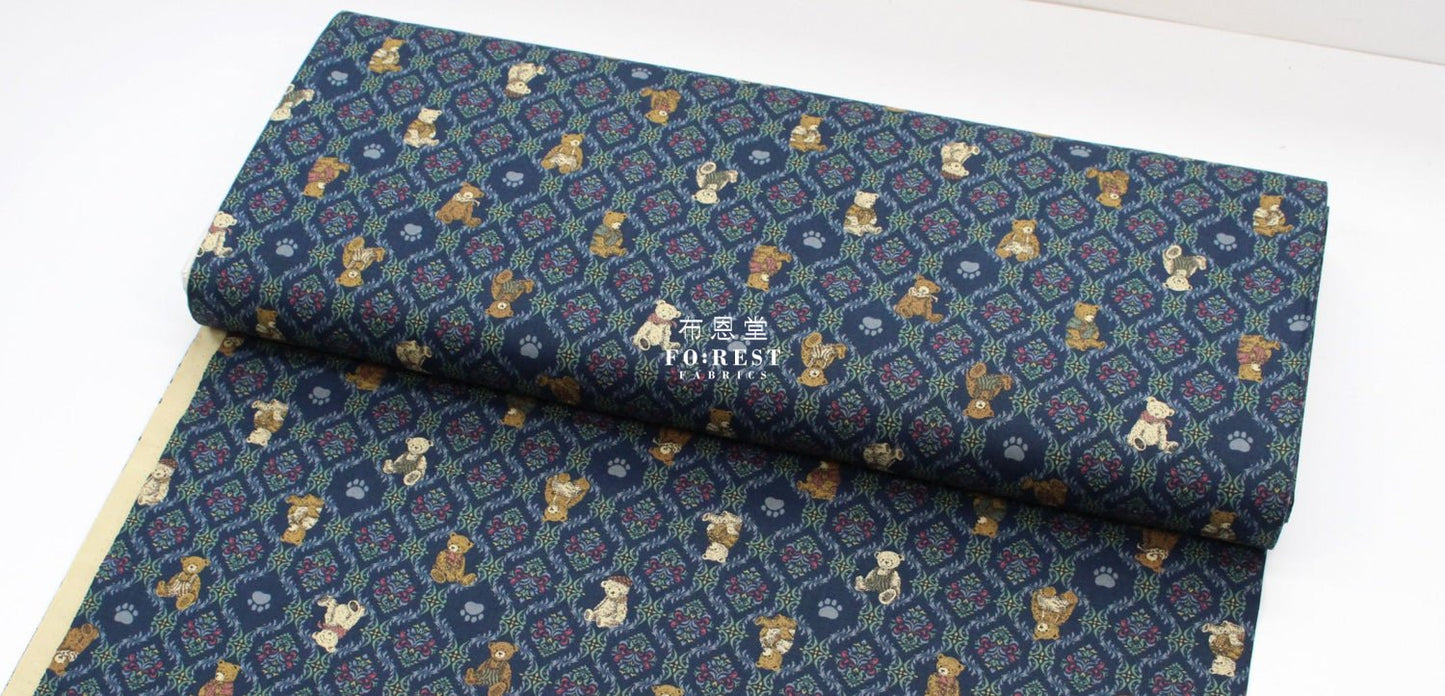 cotton - Sewing Teddy Bear fabric Navy - FO:REST Fabric 布恩堂Liberty fabrictana lawnjapanese fabricykk zipper