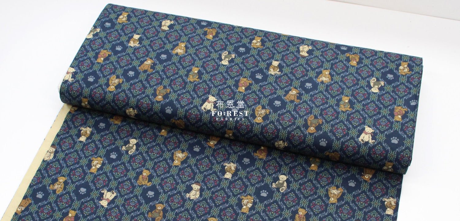 cotton - Sewing Teddy Bear fabric Navy - FO:REST Fabric 布恩堂Liberty fabrictana lawnjapanese fabricykk zipper
