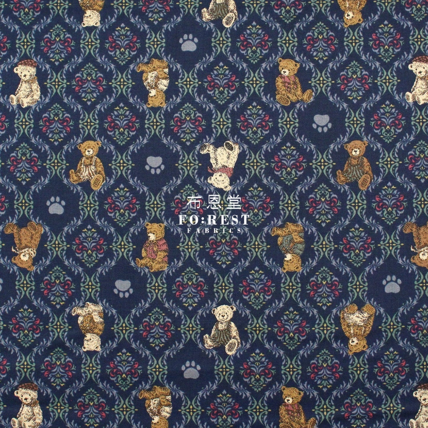 cotton - Sewing Teddy Bear fabric Navy - FO:REST Fabric 布恩堂Liberty fabrictana lawnjapanese fabricykk zipper