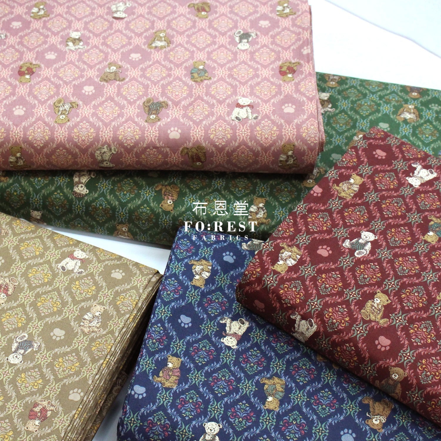 cotton - Sewing Teddy Bear fabric Navy - FO:REST Fabric 布恩堂Liberty fabrictana lawnjapanese fabricykk zipper