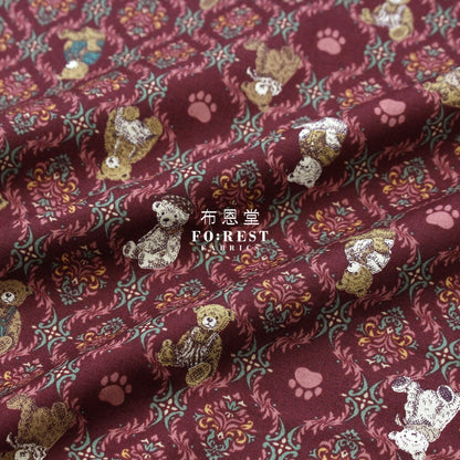 cotton - Sewing Teddy Bear fabric Wine - FO:REST Fabric 布恩堂Liberty fabrictana lawnjapanese fabricykk zipper