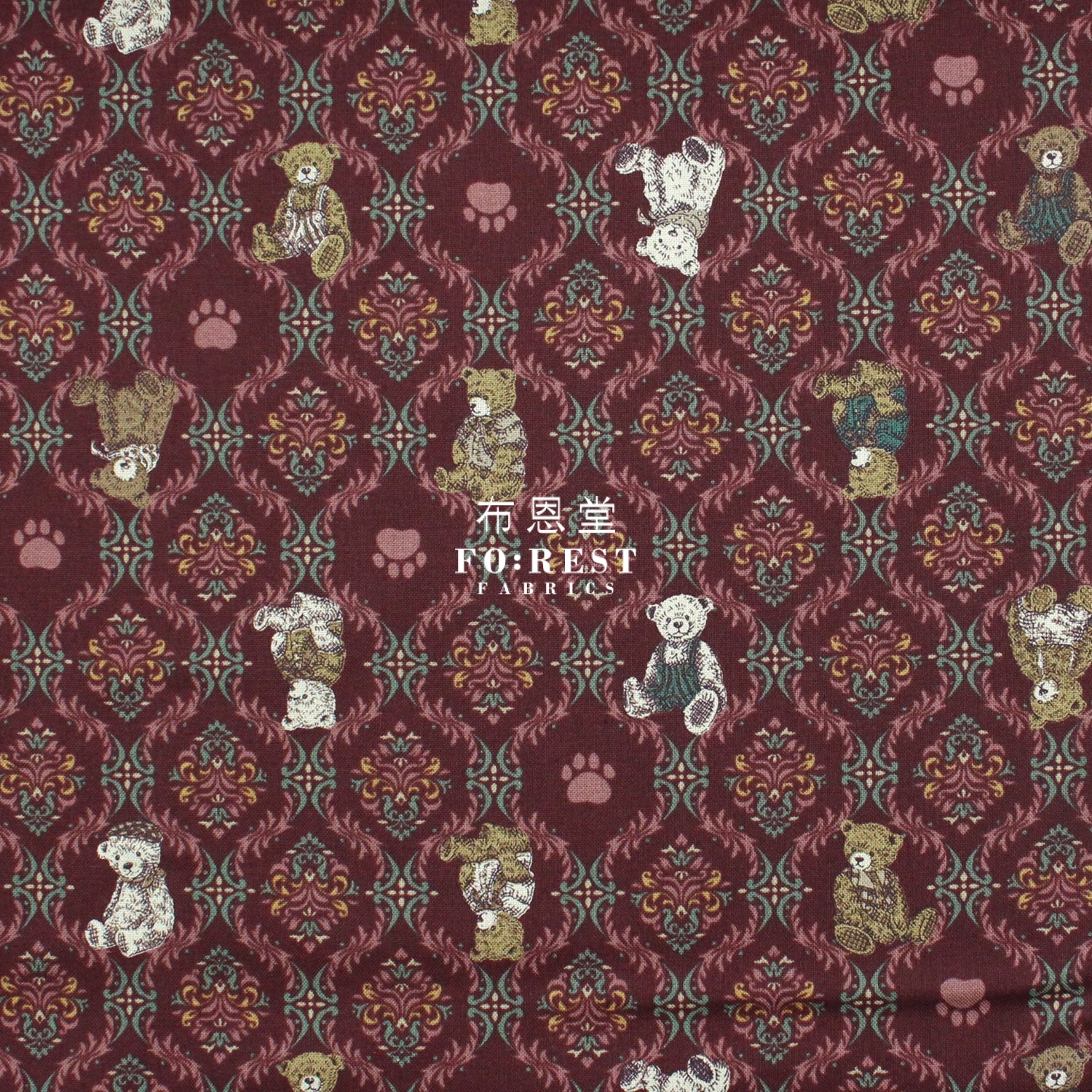 cotton - Sewing Teddy Bear fabric Wine - FO:REST Fabric 布恩堂Liberty fabrictana lawnjapanese fabricykk zipper