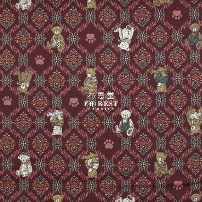 cotton - Sewing Teddy Bear fabric Wine - FO:REST Fabric 布恩堂Liberty fabrictana lawnjapanese fabricykk zipper