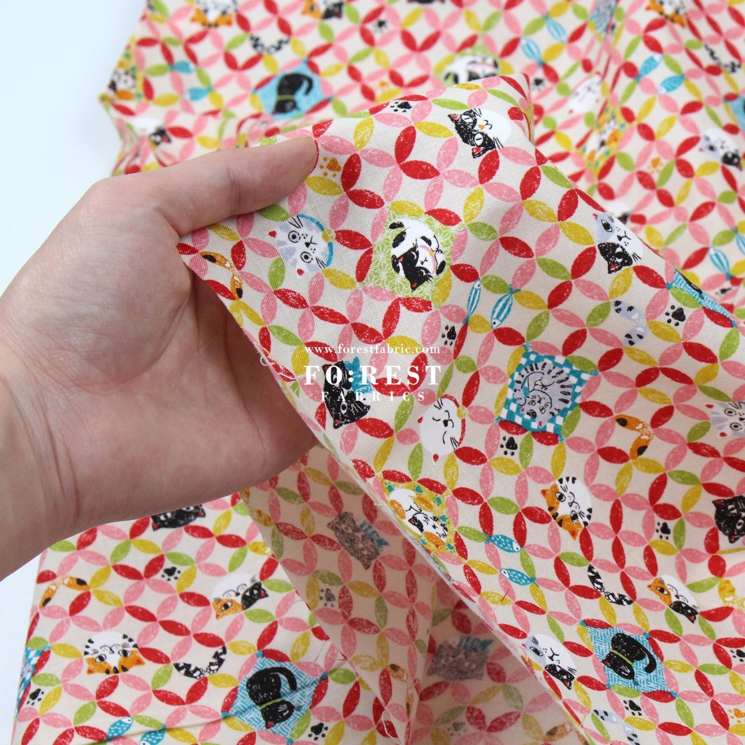 cotton - Shippo cats fabric Natural - FO:REST Fabric 布恩堂Liberty fabrictana lawnjapanese fabricykk zipper