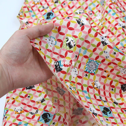 cotton - Shippo cats fabric Natural - FO:REST Fabric 布恩堂Liberty fabrictana lawnjapanese fabricykk zipper