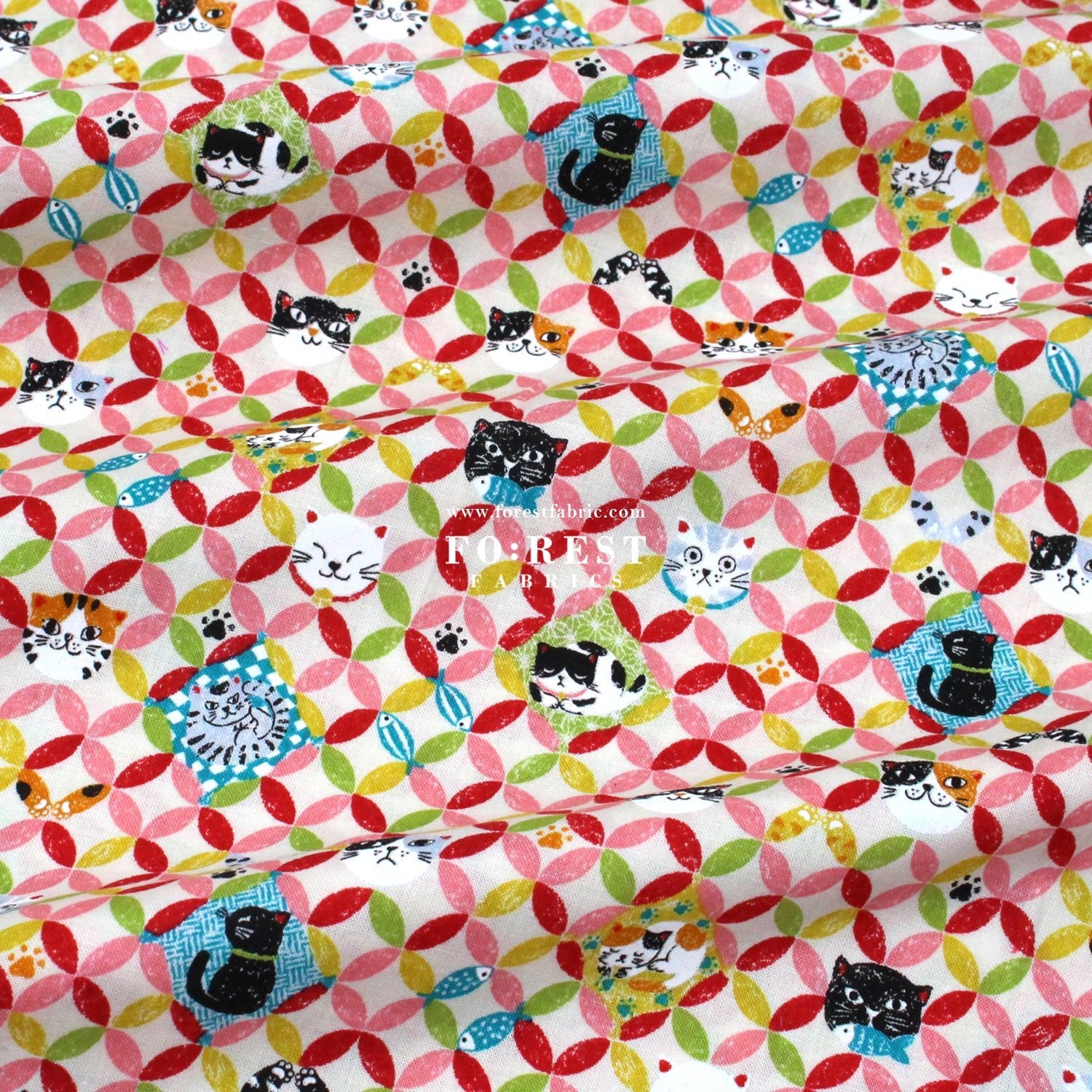 cotton - Shippo cats fabric Natural - FO:REST Fabric 布恩堂Liberty fabrictana lawnjapanese fabricykk zipper