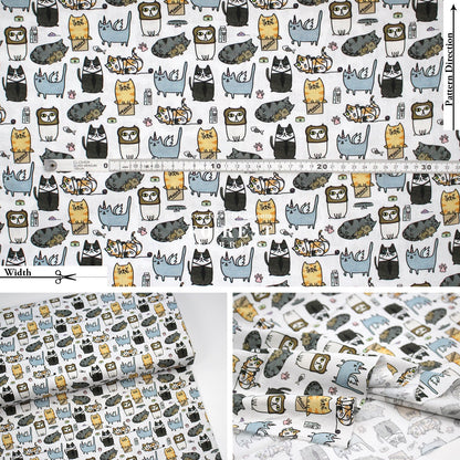 cotton - Silly Cats fabric - FO:REST Fabric 布恩堂Liberty fabrictana lawnjapanese fabricykk zipper