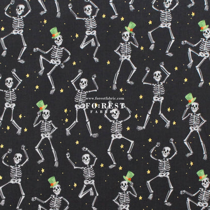 cotton - Skeletons Black Metallic fabric - FO:REST Fabric 布恩堂Liberty fabrictana lawnjapanese fabricykk zipper