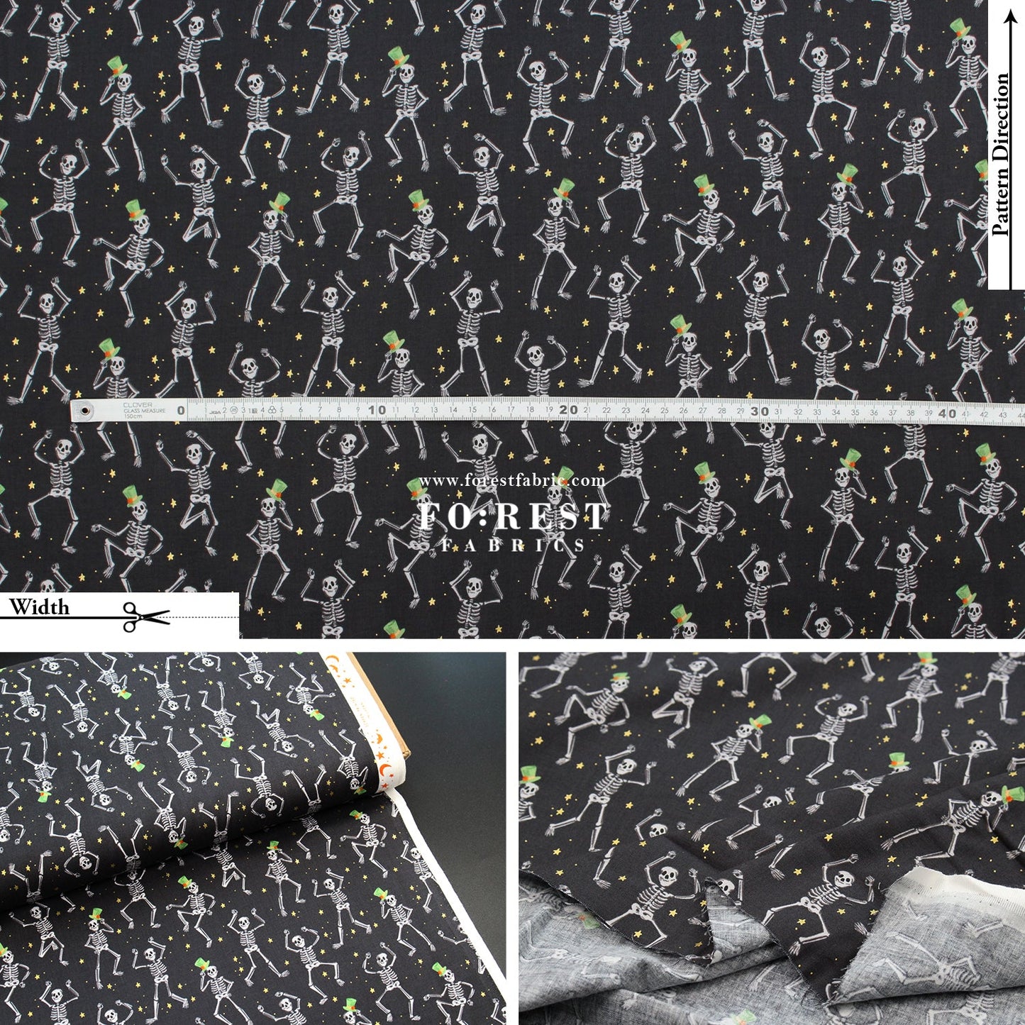 cotton - Skeletons Black Metallic fabric - FO:REST Fabric 布恩堂Liberty fabrictana lawnjapanese fabricykk zipper