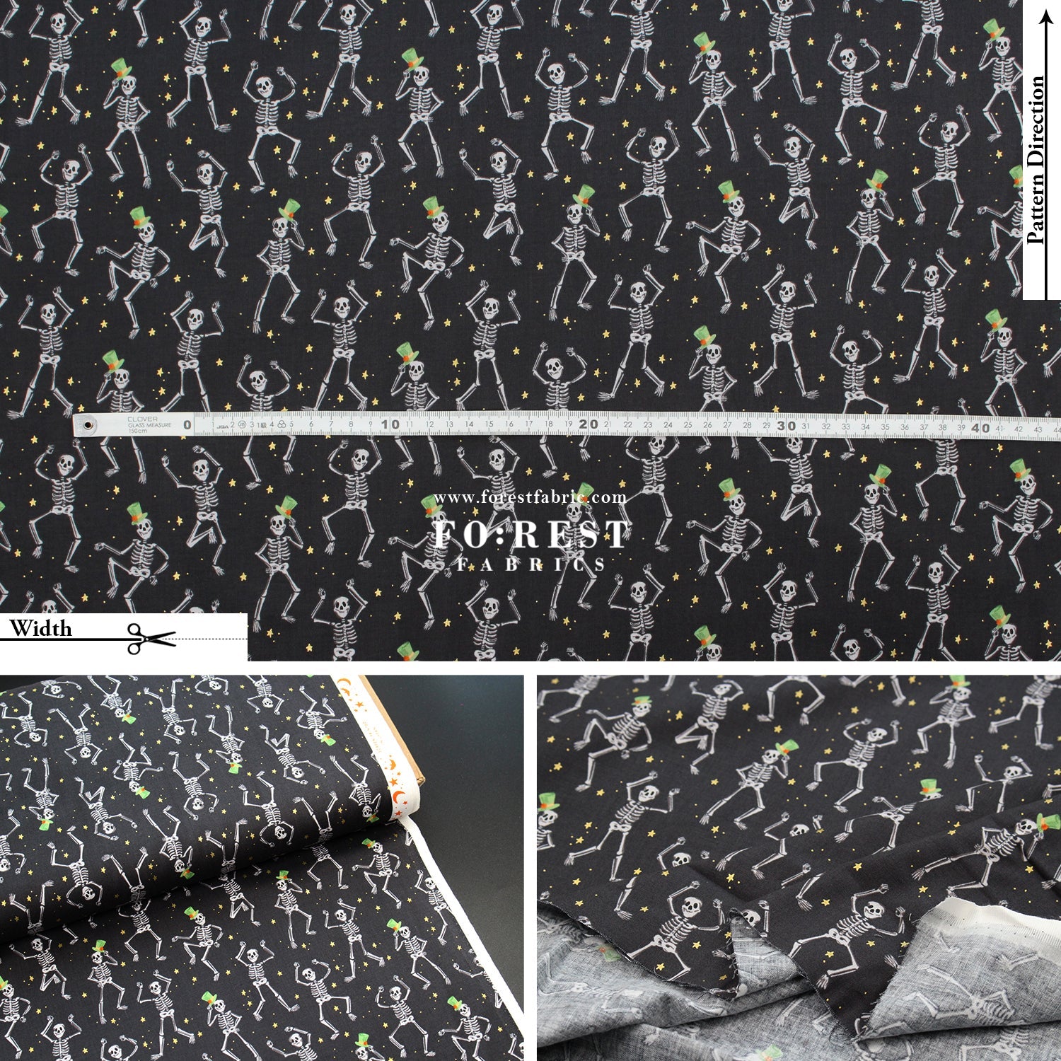 cotton - Skeletons Black Metallic fabric - FO:REST Fabric 布恩堂Liberty fabrictana lawnjapanese fabricykk zipper
