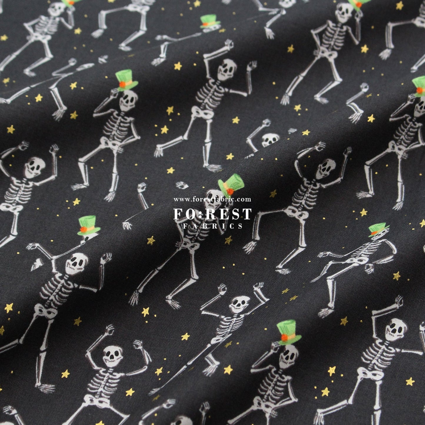 cotton - Skeletons Black Metallic fabric - FO:REST Fabric 布恩堂Liberty fabrictana lawnjapanese fabricykk zipper