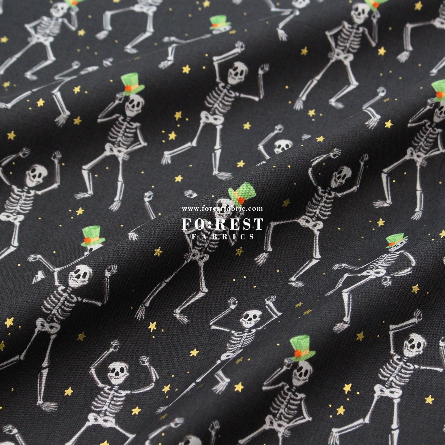 cotton - Skeletons Black Metallic fabric - FO:REST Fabric 布恩堂Liberty fabrictana lawnjapanese fabricykk zipper