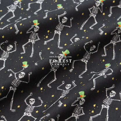 cotton - Skeletons Black Metallic fabric - FO:REST Fabric 布恩堂Liberty fabrictana lawnjapanese fabricykk zipper