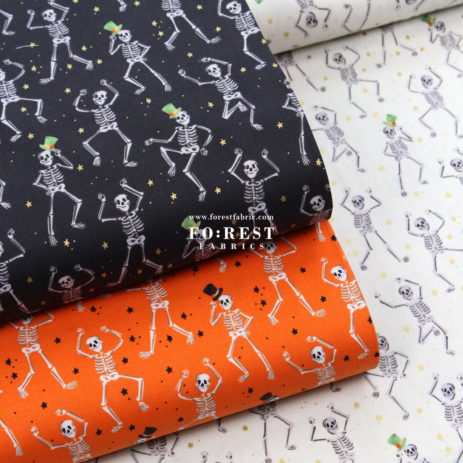 cotton - Skeletons Cream Metallic fabric - FO:REST Fabric 布恩堂Liberty fabrictana lawnjapanese fabricykk zipper